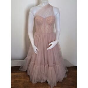 Milla Misty Rose One-Shoulder Cocktail Tulle Dress Size Small